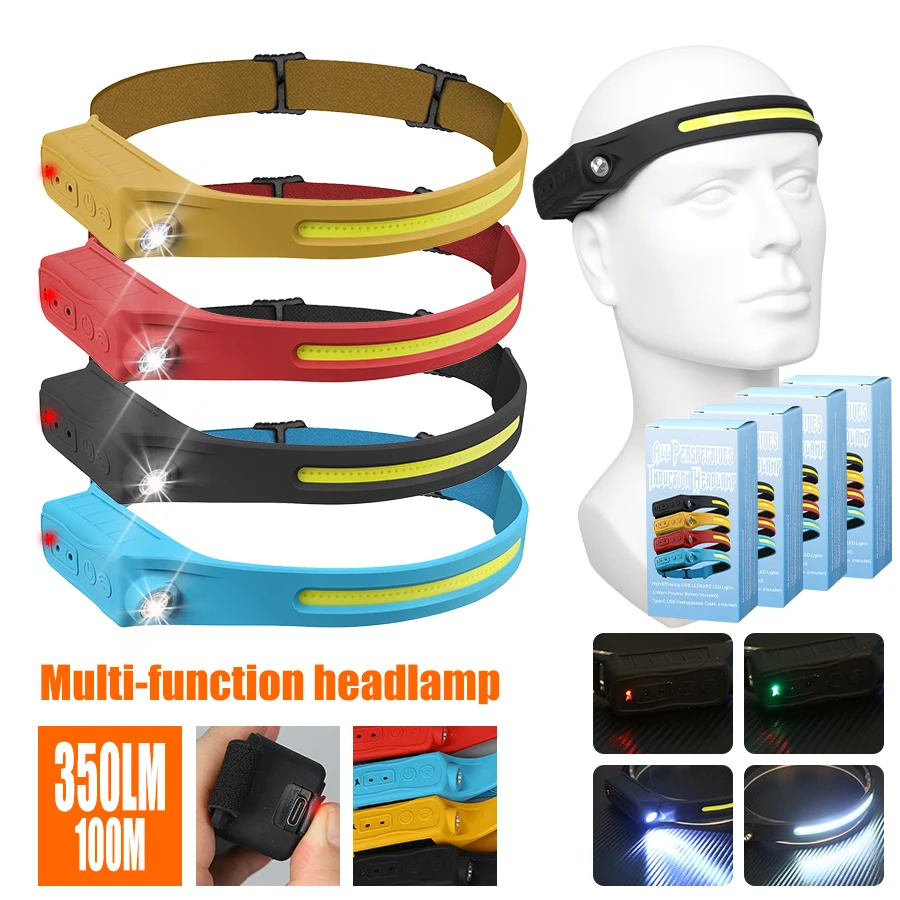 Headlamp Waterproof Rechargeable - Linterna frontal recargable con Sensor de