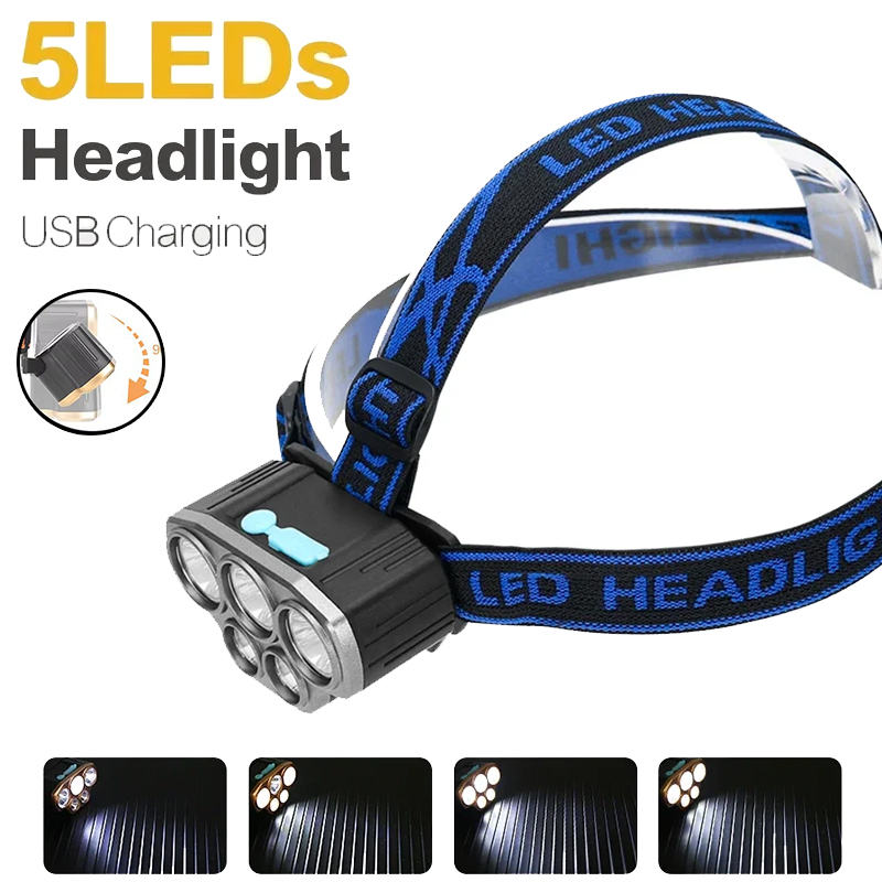 Headlamp Waterproof Rechargeable - Linterna frontal recargable de 5 LED,