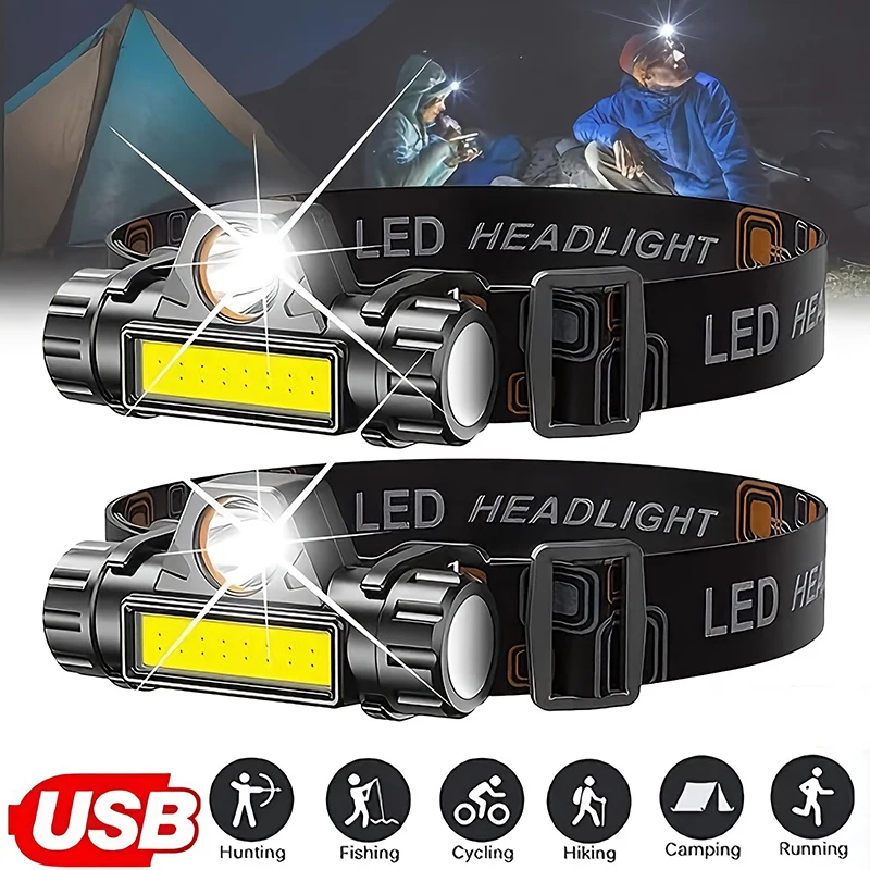 Headlamp Waterproof Rechargeable - Linterna frontal LED COB recargable con