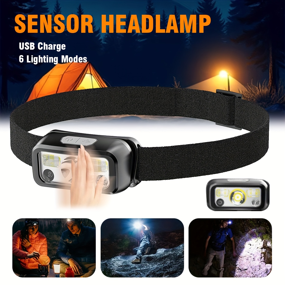 Headlamp Waterproof Rechargeable - Potente Linterna Frontal LED COB con