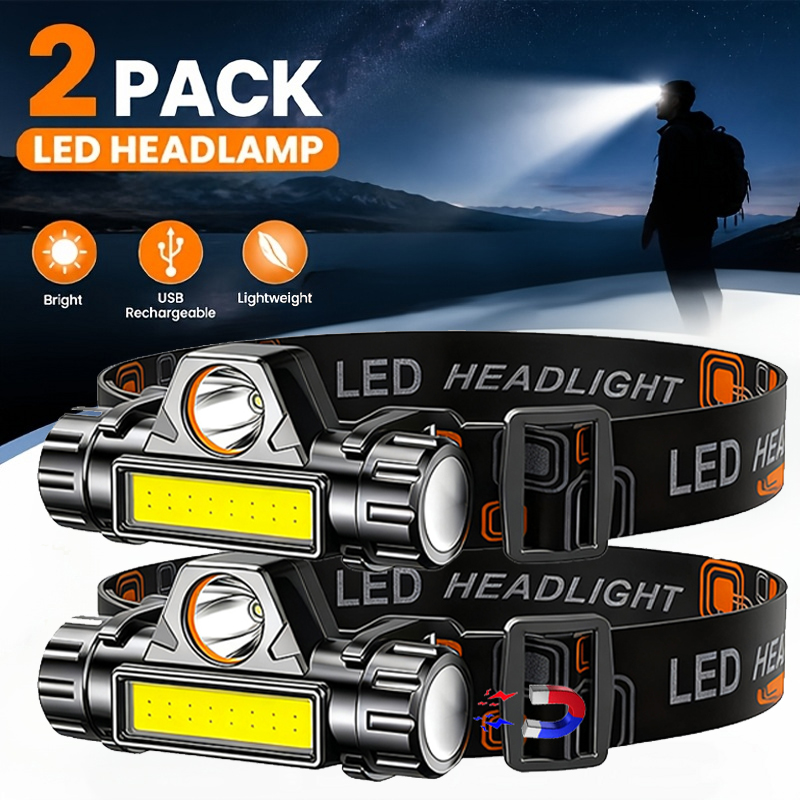 Headlamp Waterproof Rechargeable - Linterna frontal LED superbrillante, recargable, resistente