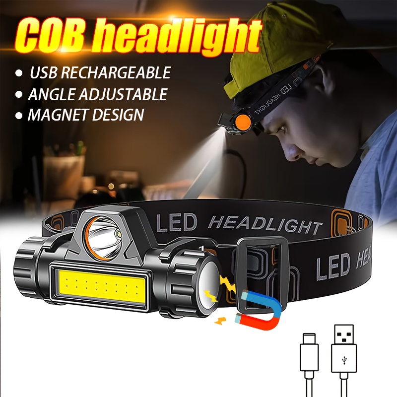 Headlamp Waterproof Rechargeable - Linterna frontal LED COB recargable superbrillante,